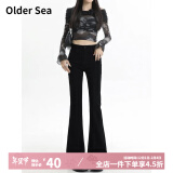 OLDER SEA黑色微喇叭牛仔裤女春夏2025新款高腰显瘦喇叭马蹄裤子女 黑色 S 【建议80-98斤】