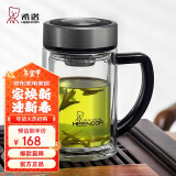 希诺双层玻璃杯男家用商务办公水杯带手柄泡茶杯子XN-9321 435mL