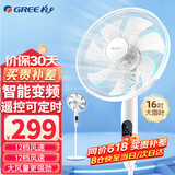格力（GREE） 电风扇落地扇家用低噪节能轻音大风力客厅办公室宿舍摇头电风扇宽叶片落地扇广角16寸电风扇 7叶12挡智能遥控（FDZ-40X65Bg7淡雅蓝