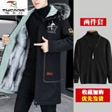 啄木鸟（TUCANO）棉衣派克服男冲锋上衣服冬天加绒加厚外套潮流中长款男士棉袄棉服 21195黑色+黑色毛衣 新年战袍 3XL 160-180斤左右