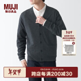 无印良品 MUJI 男式 美利奴羊毛可水洗V领开衫长袖针织衫男士毛衣冬季男款 深灰色 S (165/84A)