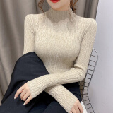 哥瑞美 打底衫女秋冬季新款长袖内搭T恤女装半高领毛衣女上衣修针织衫 卡其色 均码