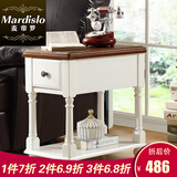 麦帝罗 美式乡村实木边几实木小茶几客厅角几欧式客厅家具边桌 单抽 地中海长56宽33高59