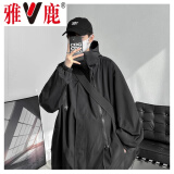 雅鹿外套男春秋季上衣男装男士防风防水外衣春秋款夹克登山衣服 黑色 常规 XL