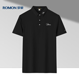 罗蒙（ROMON）短袖t恤男商务休闲弹力透气POLO领打底衫上衣服男装LM13黑色XL