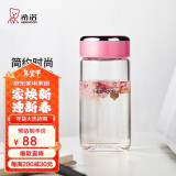 希诺单层玻璃杯家用办公水杯女高颜值便携泡茶杯子XN-9055粉色 330mL