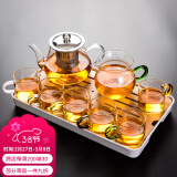 瓷牌茗茶具（cipaiming teaset） 透明玻璃茶具整套套装家用功夫茶壶茶杯会客泡茶器 透明八骏6彩杯+绿柄公杯+小长方