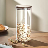 忆壶茶茶叶储存罐大号容量收纳瓶密封罐家用真空加厚玻璃茶叶罐便携小号 【1000ML】透明胡桃木盖单只