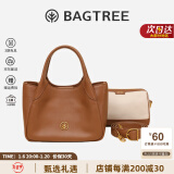 BAGTREE包包树墩墩包 新款真皮品牌菜篮子手提水桶女生包包斜挎女士包包 烤棕色 bag tree包包树轻奢女包