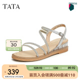 他她（TATA）绝美坡跟凉鞋女外穿一字带时装凉鞋夏季新款7UA03BL4 银色 37