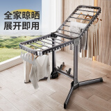 华峰晾衣架落地折叠阳台晒衣架翼型室内室外加粗加厚铝合金挂衣架 1.8m灰色-3秒折叠-特厚加固