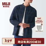 无印良品（MUJI）男式 法兰绒立领衬衫 长袖休闲百搭衬衣男士外套纯棉全棉ACA75C1A 深藏青色格纹 XS  （160/80A）