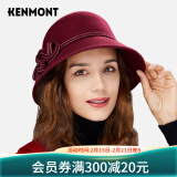 卡蒙（Kenmont）女士帽子冬季时尚潮英伦复古盆帽蝴蝶结小礼帽秋冬大檐帽毡帽2593 酒红色 可调节(57cm)