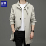 罗蒙（ROMON）风衣男商务休闲中长款外套时尚大衣修身上衣服 D-2022 米白 3XL 