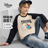 迪士尼（DISNEY）男童棉质长袖T恤儿中大童撞色吸汗打底衫上衣25春DB431AE01米140