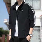 阿迪达斯（adidas）外套男 2026秋季新款运动休闲服透气衣立领夹克时尚潮流男装 三叶草/黑色立领/三条纹 M 推荐135-155斤