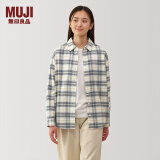 无印良品（MUJI）女式法兰绒衬衫领长袖衬衫女士衬衣外套秋冬格子衫女装24年冬纯棉 米白色格纹 S (155/80A)