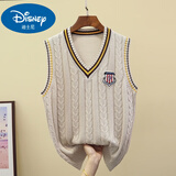 迪士尼（Disney）男童女童毛衣针织背心马甲春秋新款中大童儿童羊毛衫宝宝棉秋冬 米杏色 【纯棉款】 140 建议身高130~140厘米