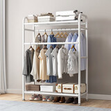 密林挂衣架落地卧室家用双杆置物衣帽架挂衣架子 80长顶棚上下置物-白