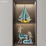 pinyuefashion 一帆风顺帆船摆件客厅玄关酒柜电视柜轻奢高档大气办公室装饰品 一帆风顺帆透明-蓝＋镂空鹿-蓝