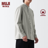 无印良品（MUJI） 男式 棉水洗牛津 立领衬衫 长袖休闲百搭男士衬衣外套纯棉全棉 卡其色格纹 S 165/84A