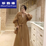 珍韵缘双面羊绒大衣女2024新款秋冬高级感韩系中长款呢子赫本风毛呢外套 驼色 XXS _80-105斤