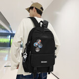 枫缇书包男背包双肩包女韩版时尚初中高中大学生大容量防泼水电脑包 黑色大号【挂件+徽章】