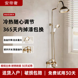 安帝奢法式复古全精铜金色花洒套装卫浴卫生间淋浴喷头明装沐浴家用浴室 钛金色陶瓷花洒套装