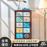 美洛茜斗柜美式乡村彩绘实木阳台储物柜子客厅卧室斗橱地中海玄关收纳柜 【浅蓝花色】五斗立柜