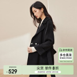 尚都比拉中长款毛呢大衣女冬季小个子100%羊毛双面呢外套 雅黑色 M 