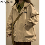 棉致美式防雨登山机能冲锋衣女潮流宽松短外套春秋季新款三合一软壳 533卡其色【高品质38.5】 M 80-100斤