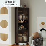 VISTAECO角柜转角柜墙边拐角三角形柜客厅茶水柜卧室置物柜扇形储物收纳柜 【墨黑色】长虹玻璃--自行安装