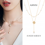 AJIDOU阿吉豆春季上新山茶花系列双层叠戴花卉仿珍珠项链女颈链送