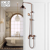 德国全铜卫生间冷热增压家用浴缸简易欧式法式复古淋浴花洒套装 玫瑰金复古花洒