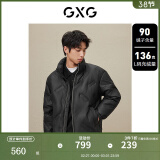 GXG 男装  蛋白pu皮面包服男潮流字母压印立领羽绒服 23冬新款 黑色 M