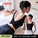 古今（GUJIN）交叉美背内衣女背心文胸一体带胸垫吊带内搭外穿修身打底上衣黑色