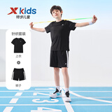 特步（XTEP）儿童童装男女童小中大童运动短袖针织套装 正黑色 140