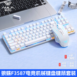 狼蛛机械键盘F 87键全键热插拔侧刻渐变键盘小型便携式键线分离 青红茶轴 游戏电竞办公电脑笔记本外接 银白【键鼠两套装】-茶轴