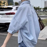 镜渝先生日系原单女衬衫中袖薄款衬衫女夏季新款宽松显瘦百搭棉衬衣休 浅蓝 XL 125-150斤