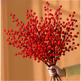 泰西丝红果子相思豆发财果仿真花落地欧式假花装饰花干花发财浆果 一支发财果 6-7 叉