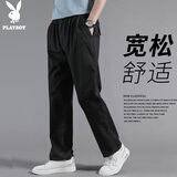 花花公子（PLAYBOY）休闲裤男2025年春夏季裤子男士商务宽松直筒潮流长裤 黑色 L