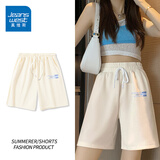 真维斯（Jeanswest）黑色休闲运动短裤女款夏季外穿中裤2026新款女士宽松百搭五分裤子 米色 渐层蓝条_K M
