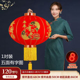 祥福缘灯笼新年装饰品大红灯笼灯植绒布婚庆节庆大门led灯春节年货节 1对装+年年有余120#+灯+ 66cm