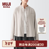 无印良品（MUJI） 女式 法兰绒 立领衬衫长袖格子上衣秋季白衬衣纯棉全棉 BCB41C2A 米色 S