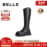 百丽（Belle）周雨彤白鹿同款显瘦小V靴长筒靴女商场同款弹力靴A1V1DDG3 黑仙草（绒里） 36 (230mm)