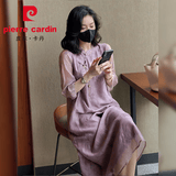 皮尔卡丹（pierre cardin）国际大牌天丝连衣裙女装夏季2025新款香云纱刺绣宽松新中式旗袍裙 浅紫色 XL 130-150斤