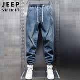 JEEP SPIRIT吉普牛仔裤男春夏季美式复古哈伦裤子男束脚长裤 复古蓝 M