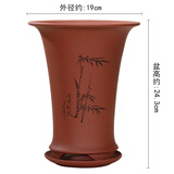 神力兰花盆 君子兰 吊兰文竹盆景绿植中国风室内精品束腰竹韵紫砂花盆 s845红竹韵+托盘（无侧孔） 紫砂