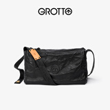 GROTTO个乐黑石包经典大容量植鞣绵羊皮单肩斜挎通勤软包男女款新年礼物 黑石L（黑标）