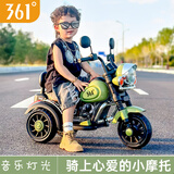 361°儿童电动摩托车可坐人宝宝礼物男女小孩驾驶能遥控玩具带早教音乐 复古绿丨遥控版-强劲双驱/音乐